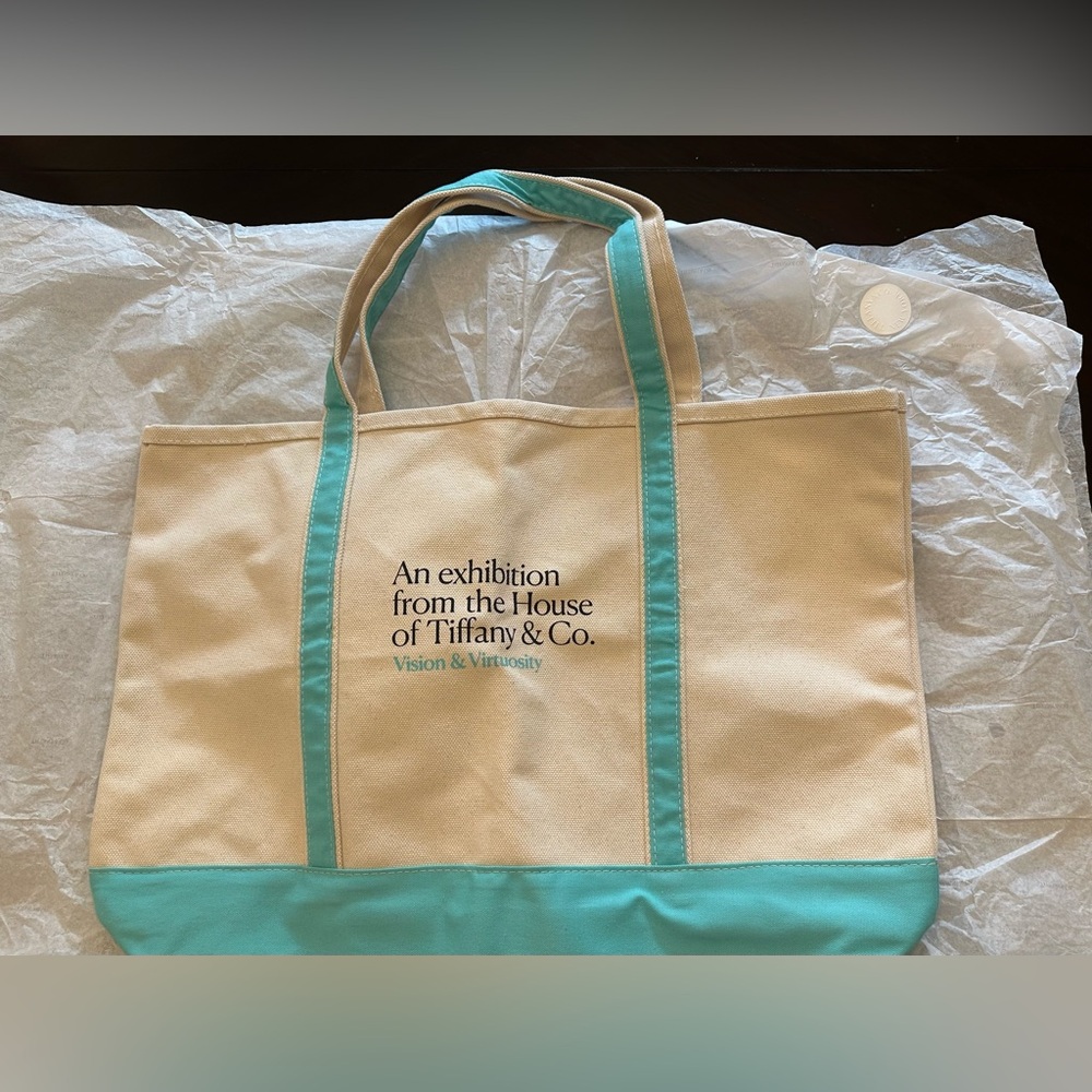 Tiffany & Co. Cream and Blue Canvas Tote 
LARGE